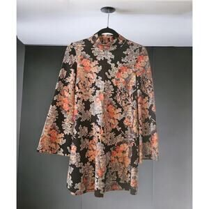 ZARA Women's SMALL Shift Dress Asian Flair Long Kimono Sleeves Stretch